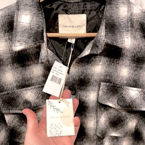 Lined Shacket Plaid Black & White NWT  Thread & Supply - Picture 7 of 11